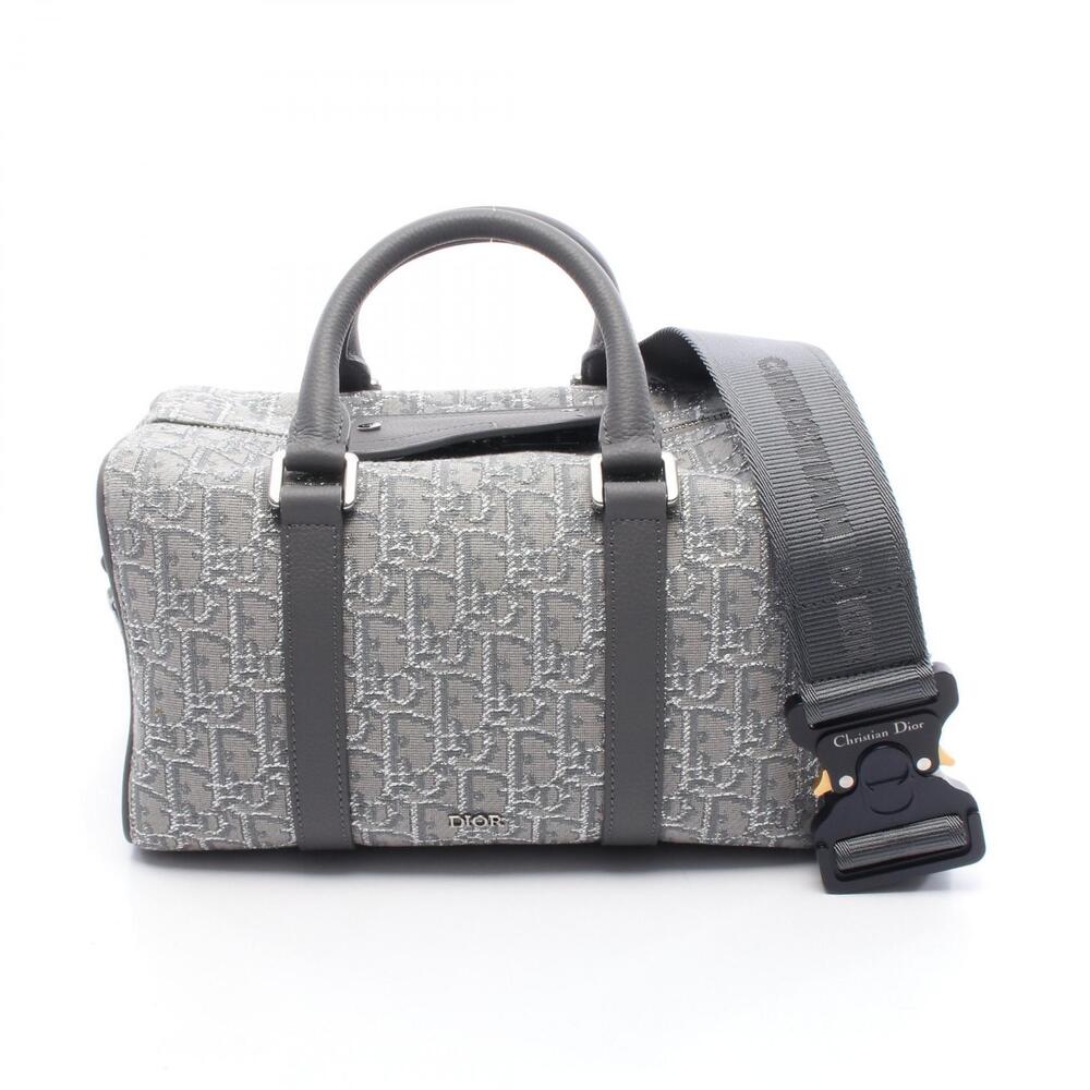 Dior Langot Oblique Handbag Canvas Leather Gray Silver